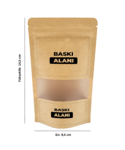 Kraft oval doypack - 50 g Pencereli Kraft Oval Doypack Baskılı (8x14,5 cm)