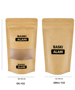 Kraft oval doypack - 50 g Pencereli Kraft Oval Doypack Baskılı (8x14,5 cm)