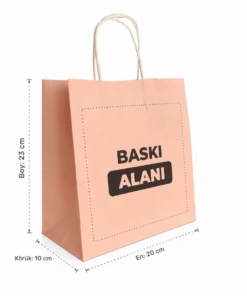 Açık pembe kraft çanta - 20x22x10 Burgu Saplı Açık Pembe Kraft Çanta Baskılı